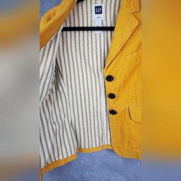 Gap BLAZER Women 1 MUSTARD YELLOW GOLD Corduroy LINED 3-Button ACADEMIA Preppy - Picture 11 of 11
